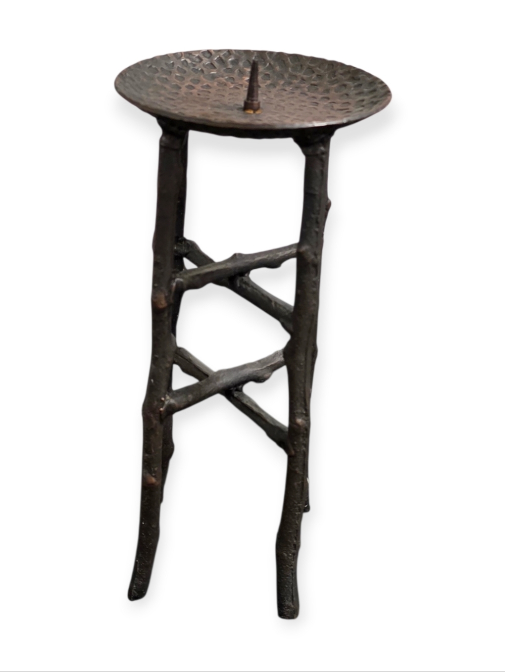 9" Brutalist Metal 4-Leg Branch Pillar Candle Holder – Faux Bois Twig Style